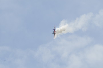Airshow of a small propeller airplane