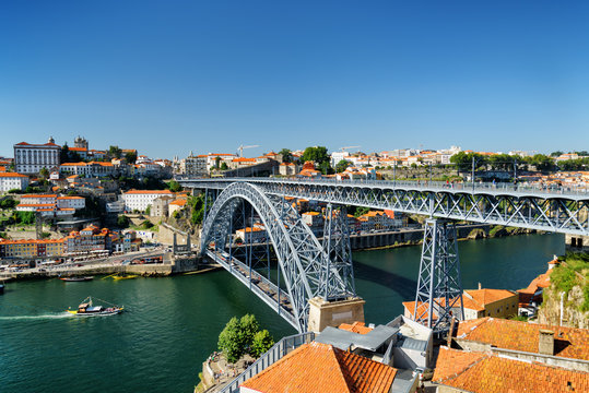 Beautiful view of the Dom Luis Bridge over the Douro River and t