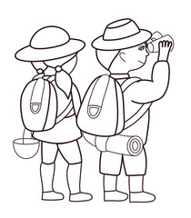 Tourists looking through binoculars (vector illustration)