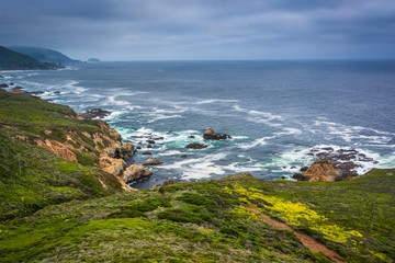 View of the rocky Pacific Coast from a hill at Garrapata State P