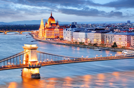 Budapest with chain bridge and parliament, Hungary