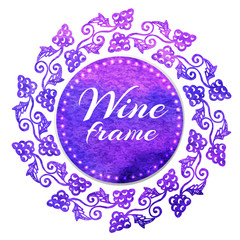 Fototapeta na wymiar Isolated watercolor emblem with grape for wine. Vector label