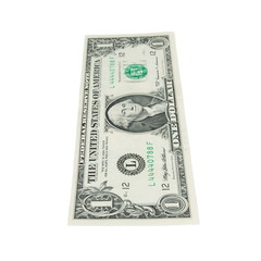 One dollar bill isolated falling on white background