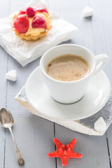 Coffee cup milk sweet dessert cake strawberries