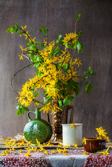 Still Life bouquet yellow forsythia spring