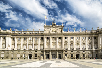 View of the south facade of the Royal Palace of Madrid from the