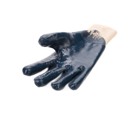 Close up of blue rubber glove.