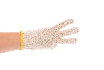 Thin work gloves showing three fingers.
