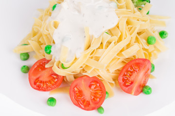 Tasty italian pasta with white sauce.