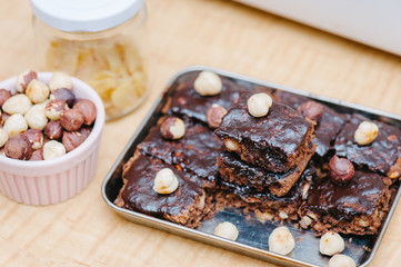Homemade brownies with ingredients