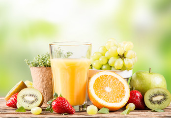 Fresh juice orange, Healthy drink on wood, breakfast concept