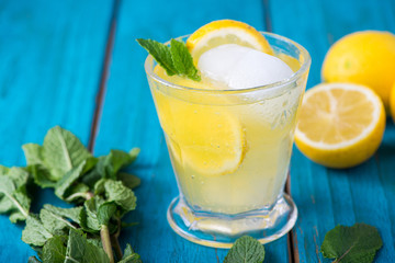 Homemade lemon lemonade with fresh mint