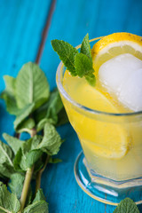 Homemade lemon lemonade with fresh mint