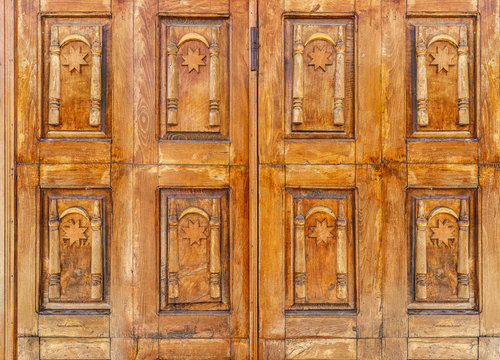 Old wooden door in oriental style