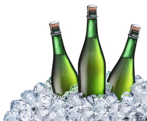 Bottles of beer in the ice.