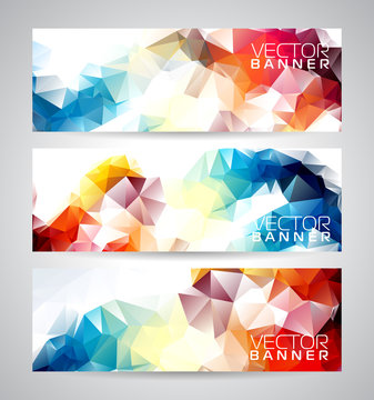 Vector geometric triangles banner background set.