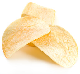 Potato chips isolated white background.