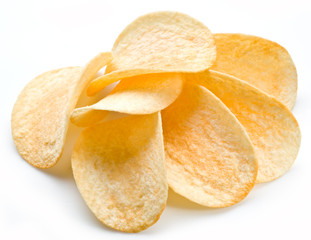 Potato chips isolated white background.