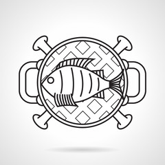 Grilled fish black line vector icon