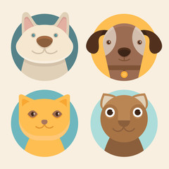 Vector round badges with cats and dogs