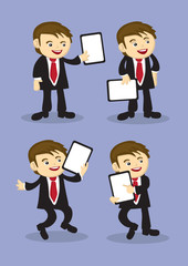 Happy Businessman Holding Placard Vector Cartoon