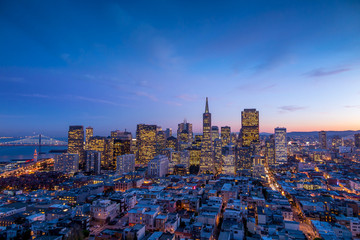 downtown San Francisco at sunset.