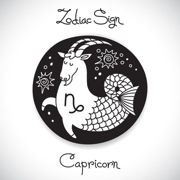 Capricorn zodiac sign of horoscope circle emblem in cartoon