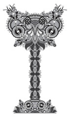 grey abstract ornamental floral tree, black and white collection