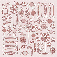 Sketch Candies Sweets Hand Drawn Objects Set