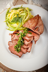 Zucchini pasta and meat