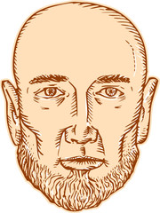 Male Bald Head Bearded Etching
