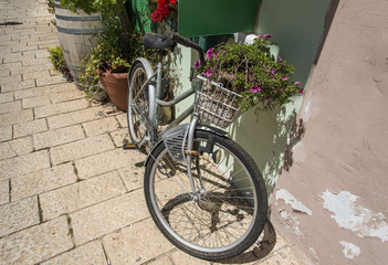 Fototapeta na wymiar Bicycle leaning on wall