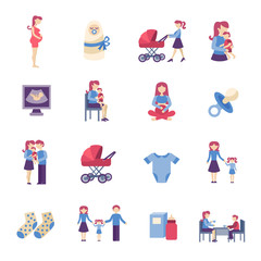 Fototapeta premium Motherhood Flat Icons Set