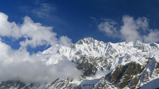 Panorama of snowy mountains. Nepal, Himalayas