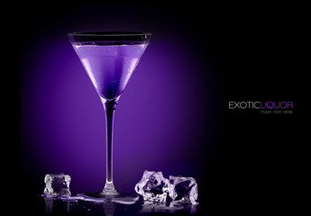 Cocktail Glass with Blackberry Spirit Drink. Template Design