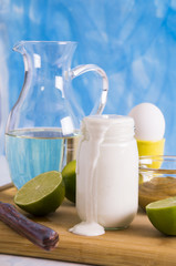 Homemade mayonnaise and ingredients