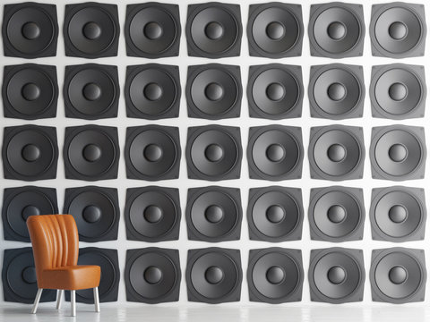 Wall of black speakers, 3d illustration