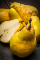 Fruit background. Fresh organic pears on old metal