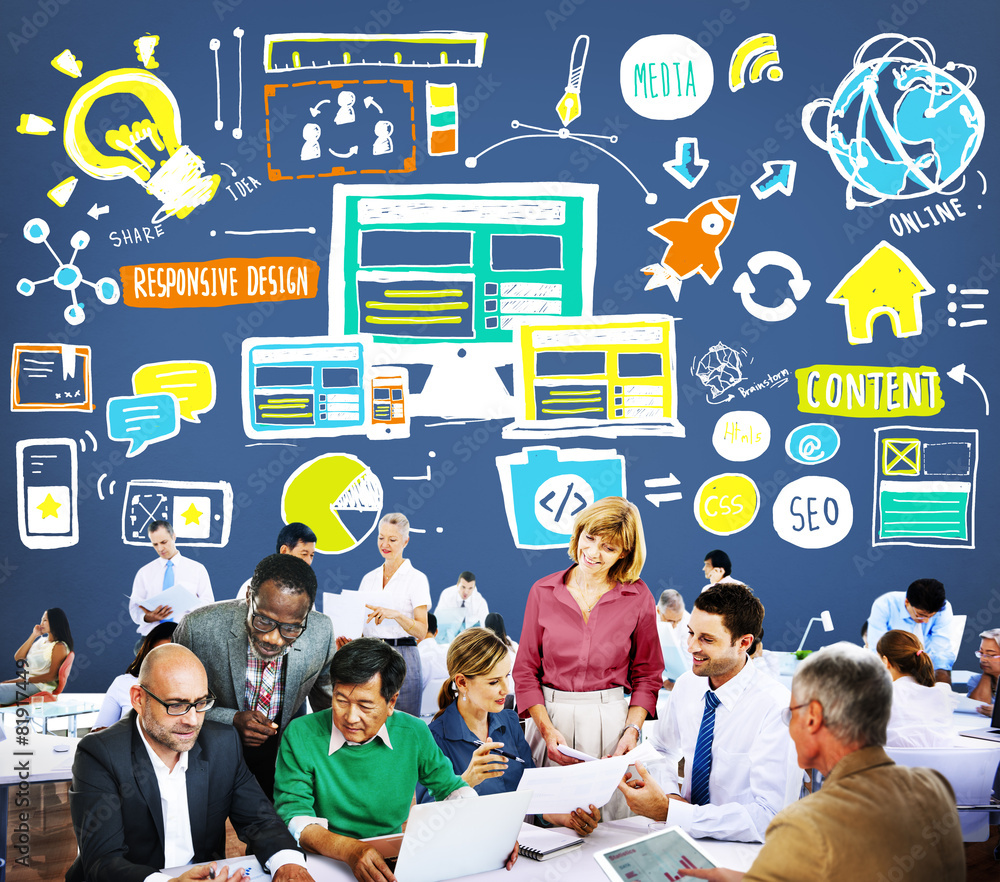 Poster responsive design responsive quality content share online concep