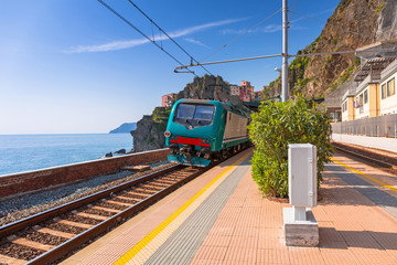 Fototapeta premium Train station at Cinque Terre National Park, Manarola in Italy.