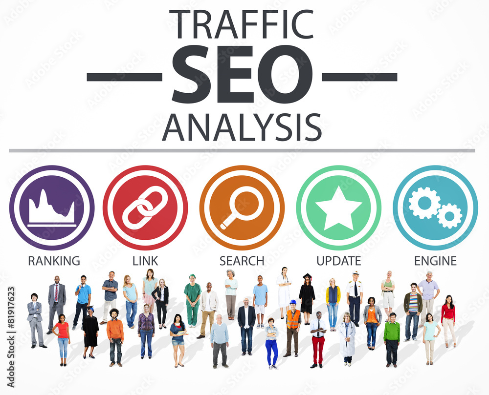 Poster search engine optimization analysis information data concept