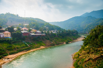 Very high mountains in Laos the river.