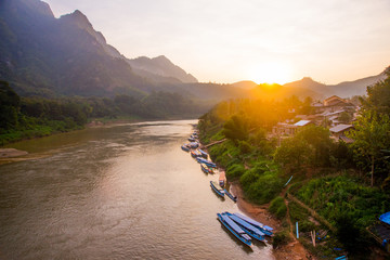 Very high mountains in Laos the river.