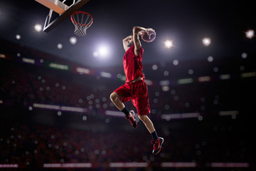 red Basketball player in action