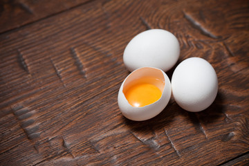 Eggs on a wooden rustic table