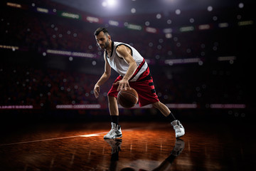 red Basketball player in action