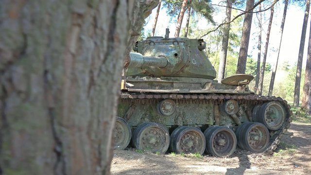 Battle tank in the nature