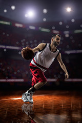 red Basketball player in action