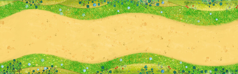 Path in the grass and flowers.Background, illustration.