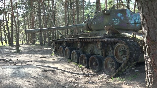 Battle tank in the nature